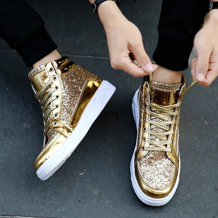 Men’s Glitter High-Top Sneakers – Shiny Party & Stage Shoes