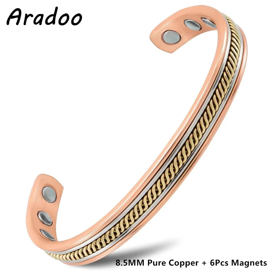 ARADOO Braided Pure Copper Magnetic Cuff Bracelet for Women