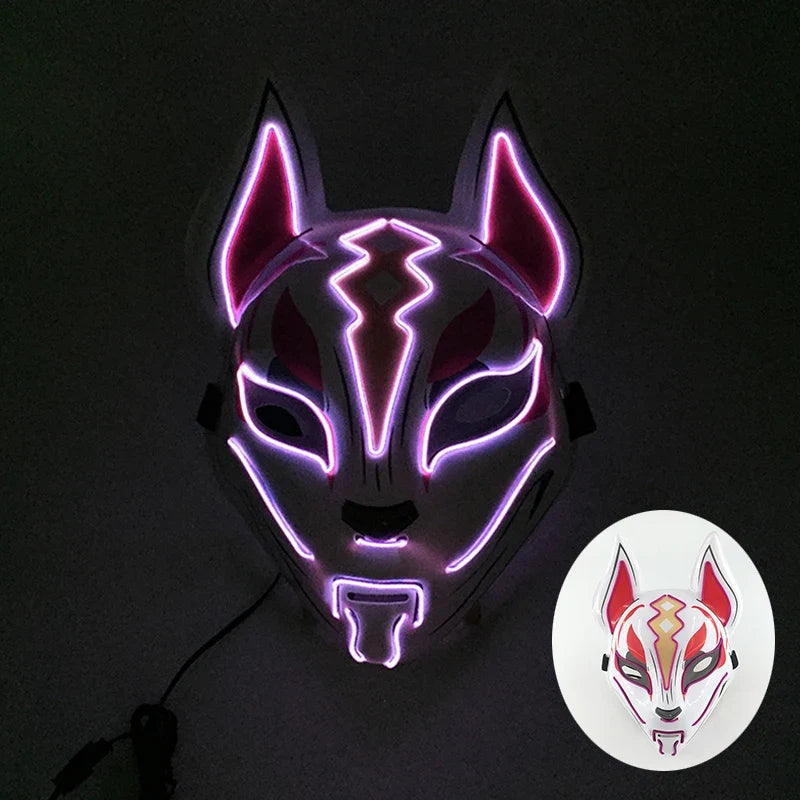 Neon LED Light-Up Japanese Kitsune Fox Mask