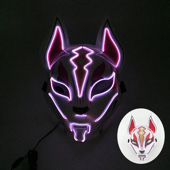Neon LED Light-Up Japanese Kitsune Fox Mask