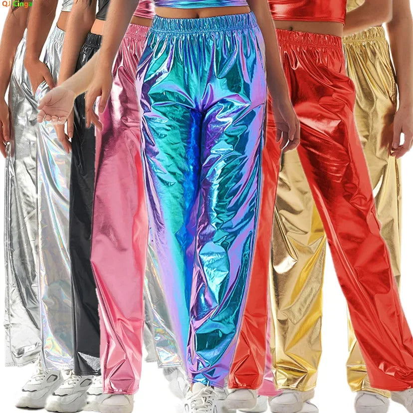 Women’s Holographic High-Waist Straight-Leg Pants