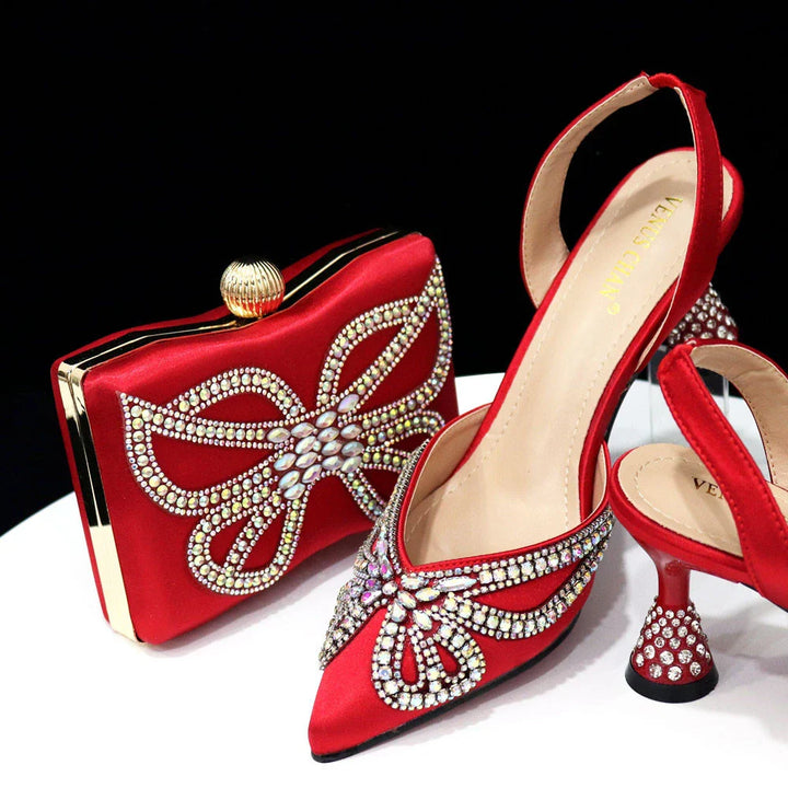 Italian Shoes & Matching Bag Set  – Elegant Red Dress Collection