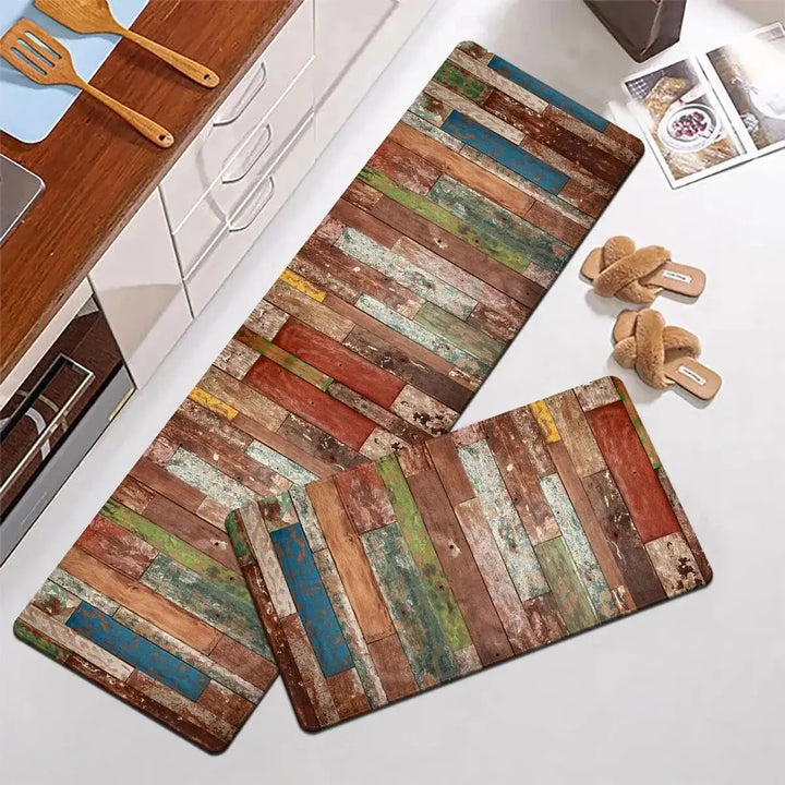 Rainbow Wood Kitchen Floor Mats | Non-Slip Laundry & Bathroom Rugs