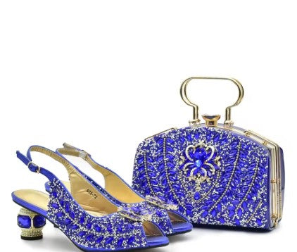 Italian Shoes & Matching Bag Set ED201 – Blue Elegant Heels