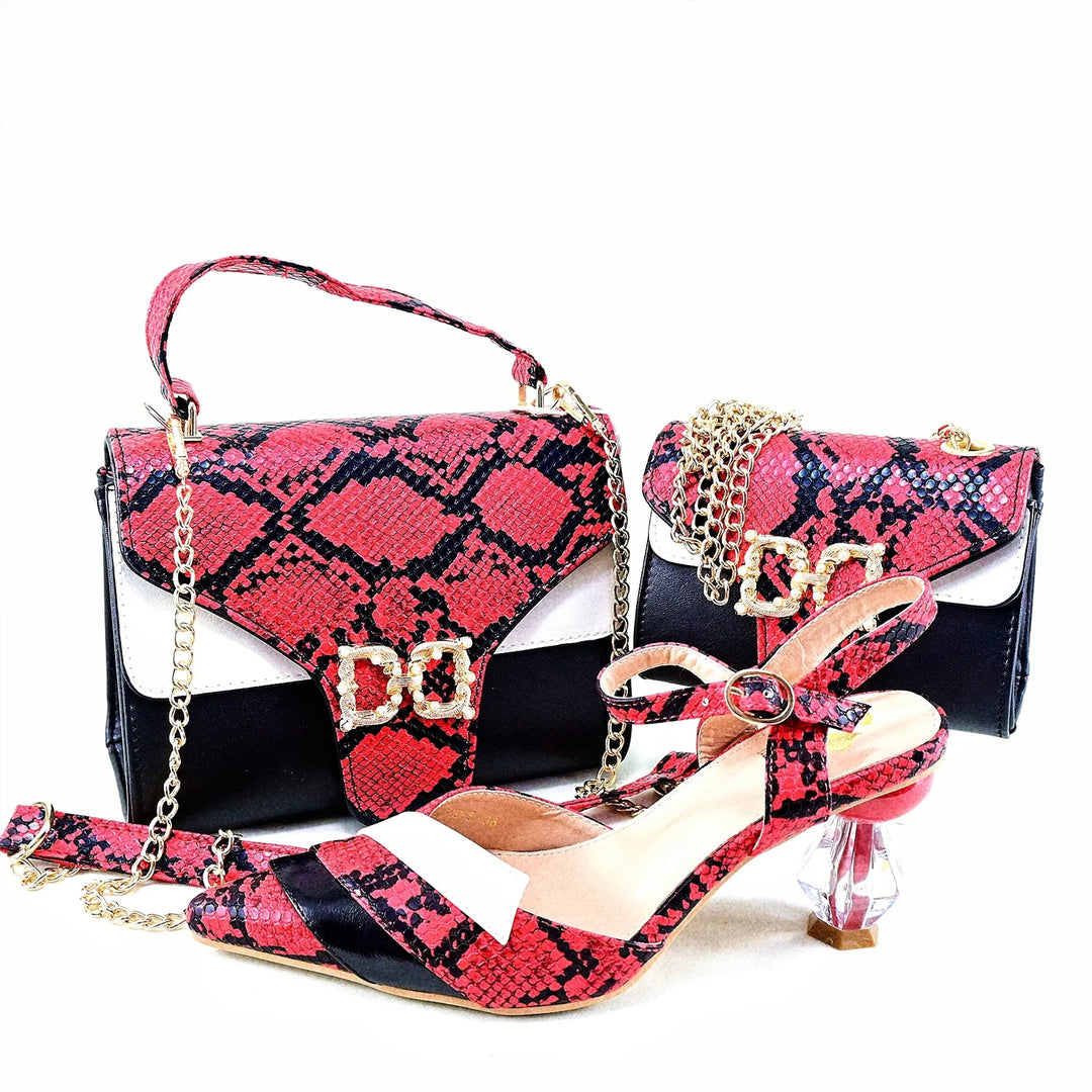 Red Alligator Shoes & Matching Bag Set – Elegant Women's Dress Collection