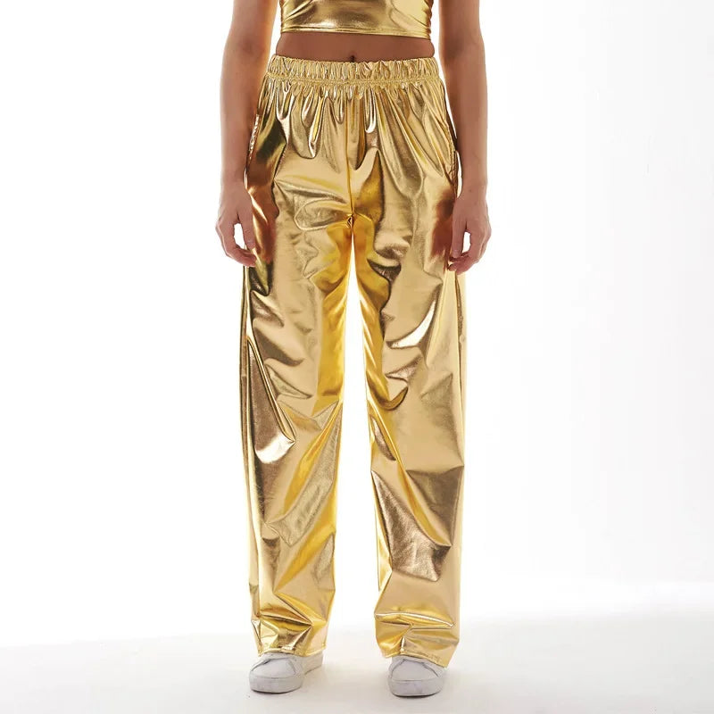 Women’s Holographic High-Waist Straight-Leg Pants