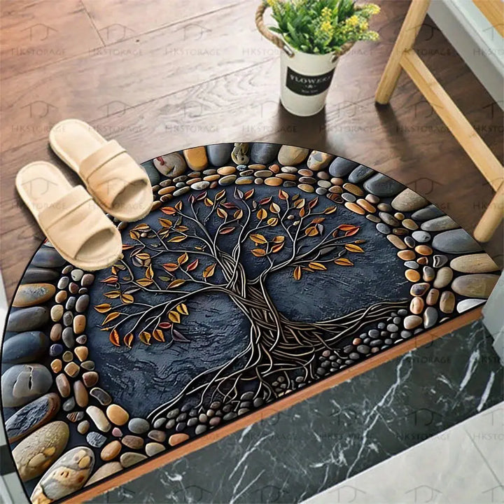 Half Circle Floral Doormat | Non-Slip Entryway Floor Mat