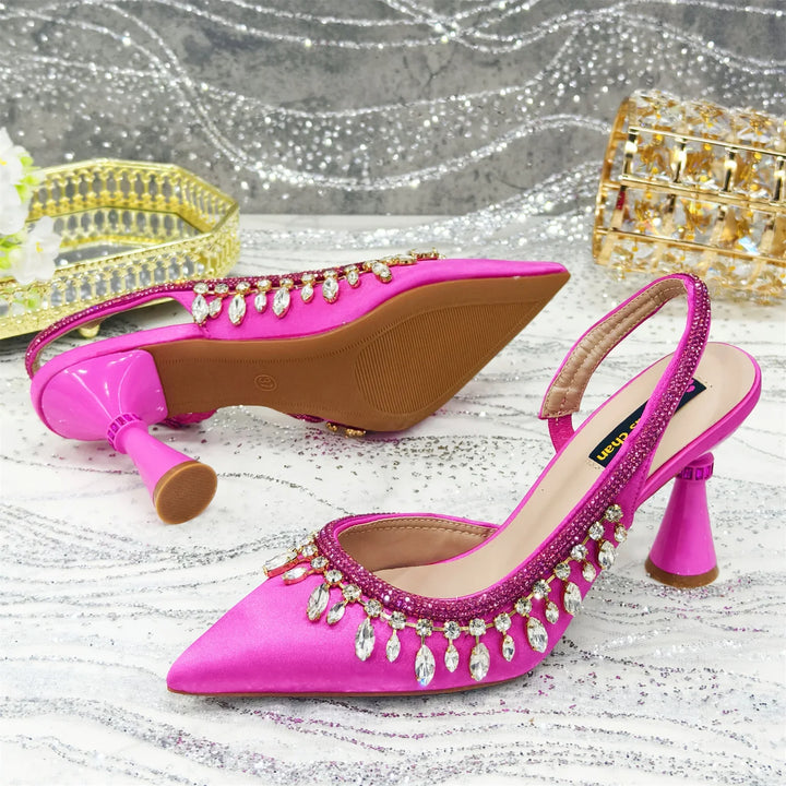 Women's Green Heels & Matching Bag Set ED-67 – Pointed Toe Slingbacks