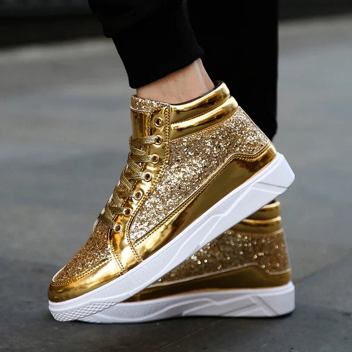 Men’s Glitter High-Top Sneakers – Shiny Party & Stage Shoes
