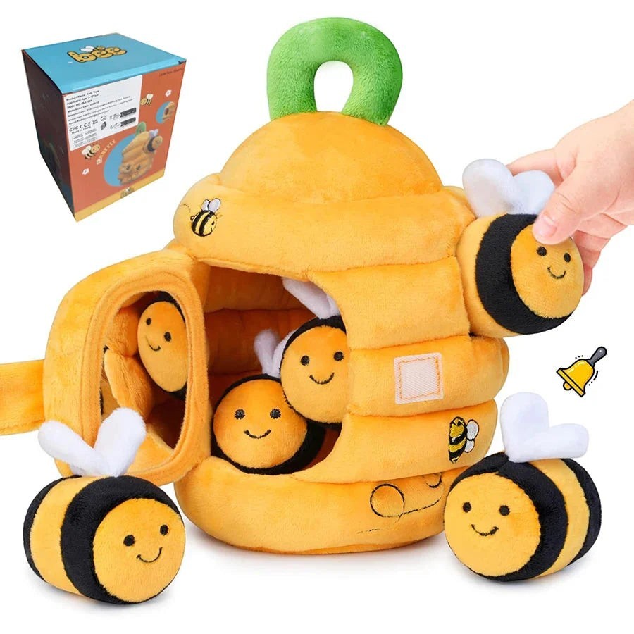 Soft Baby Beehive Toy with 5 Sensory Rattles for 6-12 Months