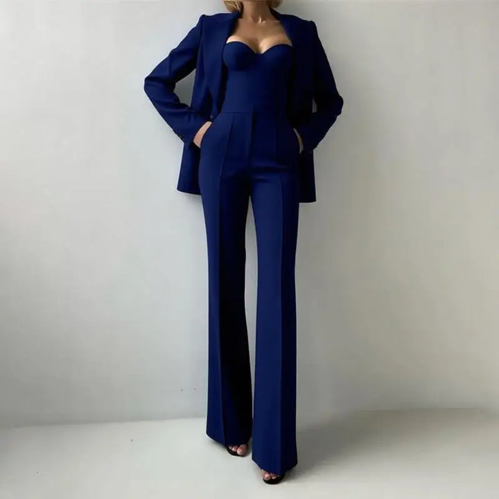 Women’s Corset Pantsuit 3-Piece Set – Blazer, Bustier & Straight-Leg Pants