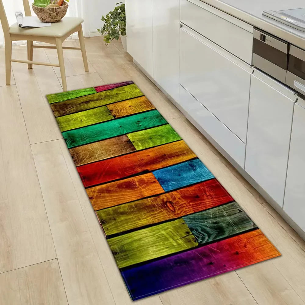 Rainbow Wood Kitchen Floor Mats | Non-Slip Laundry & Bathroom Rugs