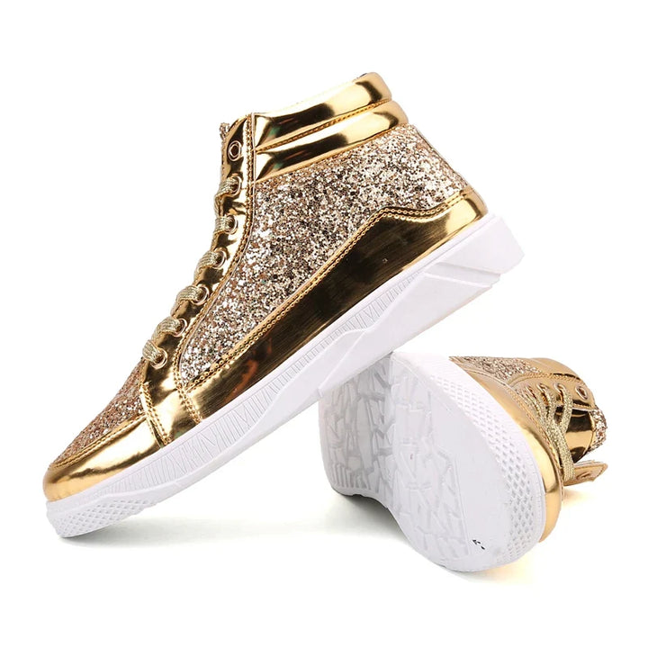 Men’s Glitter High-Top Sneakers – Shiny Party & Stage Shoes