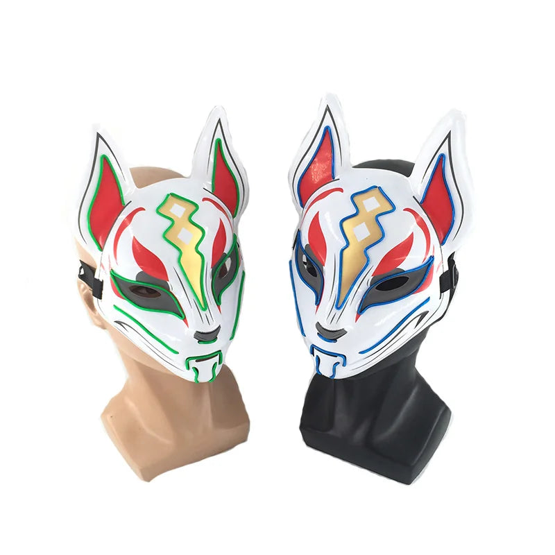 Neon LED Light-Up Japanese Kitsune Fox Mask