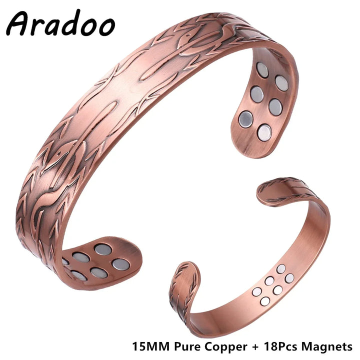 ARADOO Braided Pure Copper Magnetic Cuff Bracelet for Women