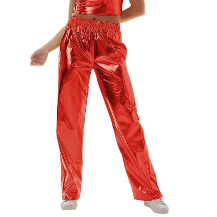 Women’s Holographic High-Waist Straight-Leg Pants