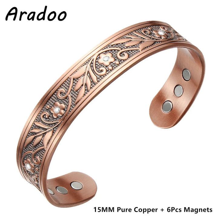 ARADOO Braided Pure Copper Magnetic Cuff Bracelet for Women