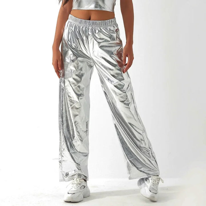 Women’s Holographic High-Waist Straight-Leg Pants
