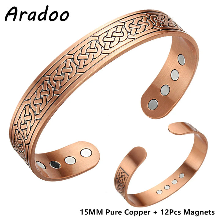 ARADOO Braided Pure Copper Magnetic Cuff Bracelet for Women