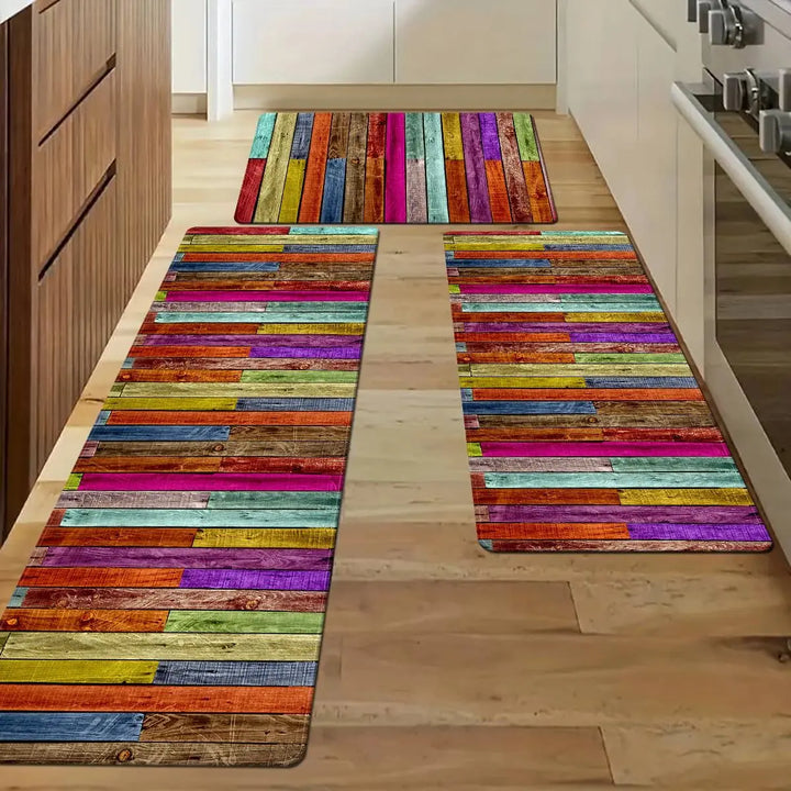 Rainbow Wood Kitchen Floor Mats | Non-Slip Laundry & Bathroom Rugs