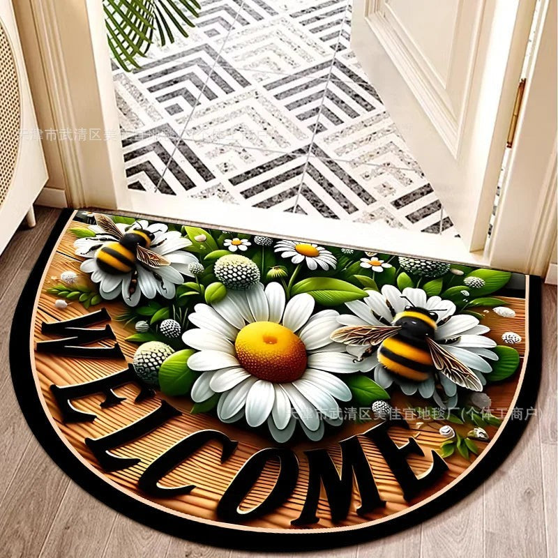 Half Circle Floral Doormat | Non-Slip Entryway Floor Mat