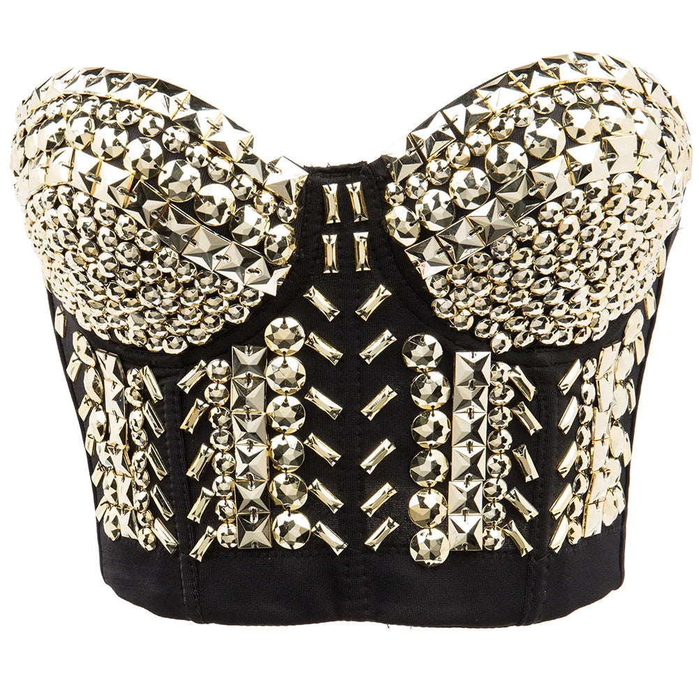 Women’s Grey Beaded Gem Bralette – Luxury Rave & Dance Top