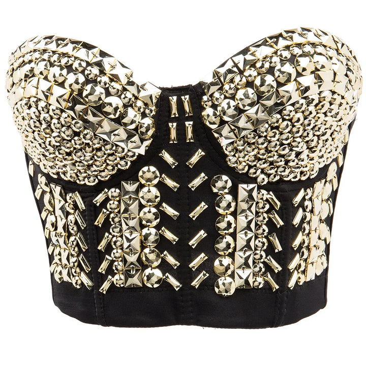 Women’s Grey Beaded Gem Bralette – Luxury Rave & Dance Top