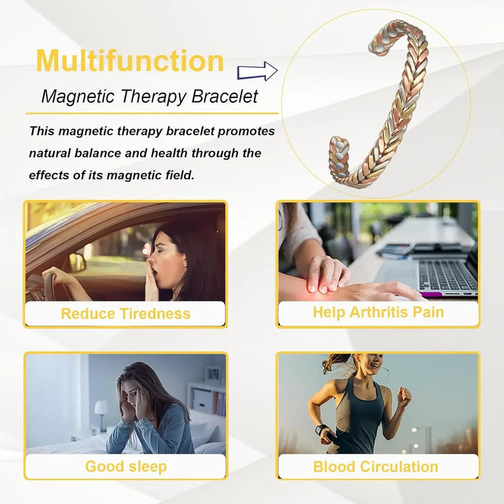 ARADOO Braided Pure Copper Magnetic Cuff Bracelet for Women