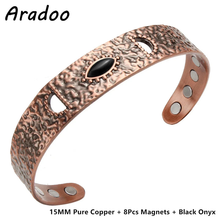 ARADOO Braided Pure Copper Magnetic Cuff Bracelet for Women