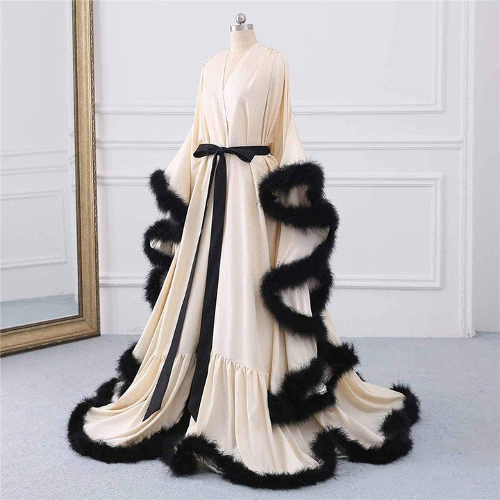 Luxury Satin Feather Bridal Robe | Victorian Style Wedding & Photoshoot Robe