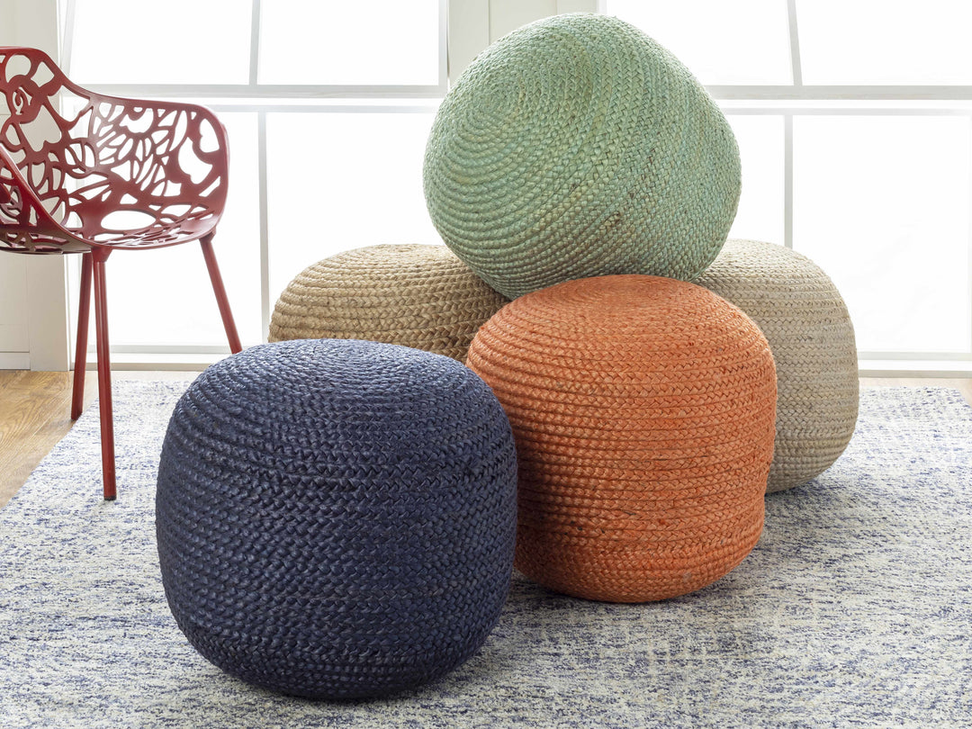 Kaumakani Knitted Jute Round Pouf – Natural Fiber Ottoman & Footrest
