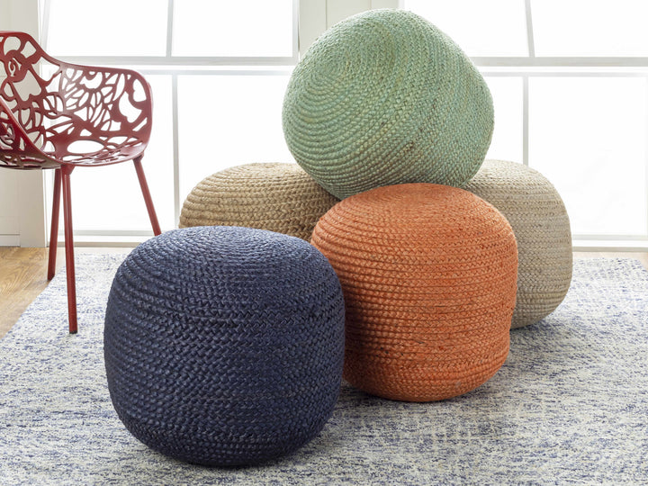 Kaumakani Knitted Jute Round Pouf – Natural Fiber Ottoman & Footrest