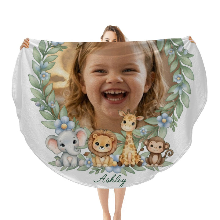 Personalized Baby Safari Round Blanket – Upload Your Child's Photo