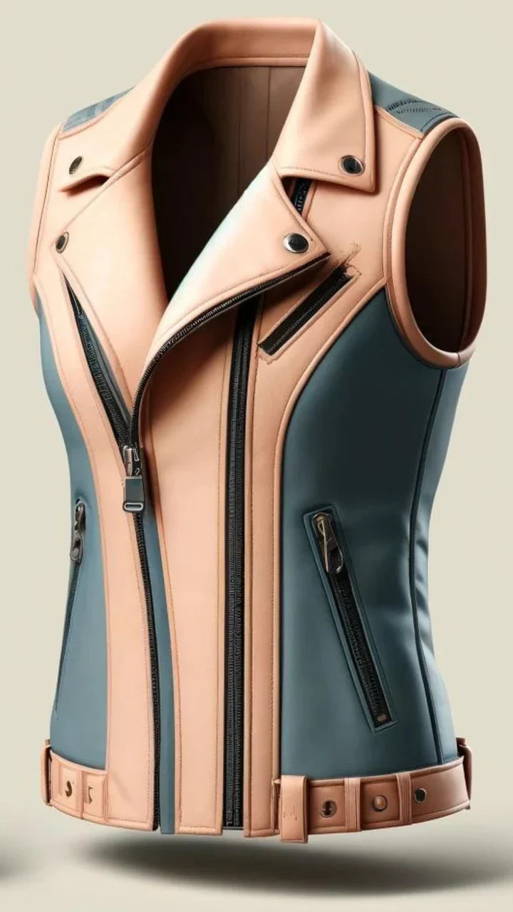 Women’s Brilliant Leather Vest Jacket – Stylish Sleeveless Layer