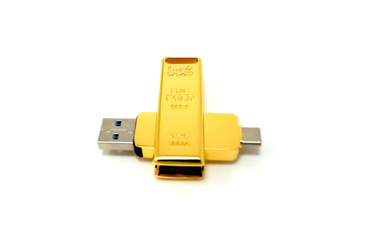 Gold Bar USB 3.1 Flash Drive | Dual USB-A & USB-C Memory Drive