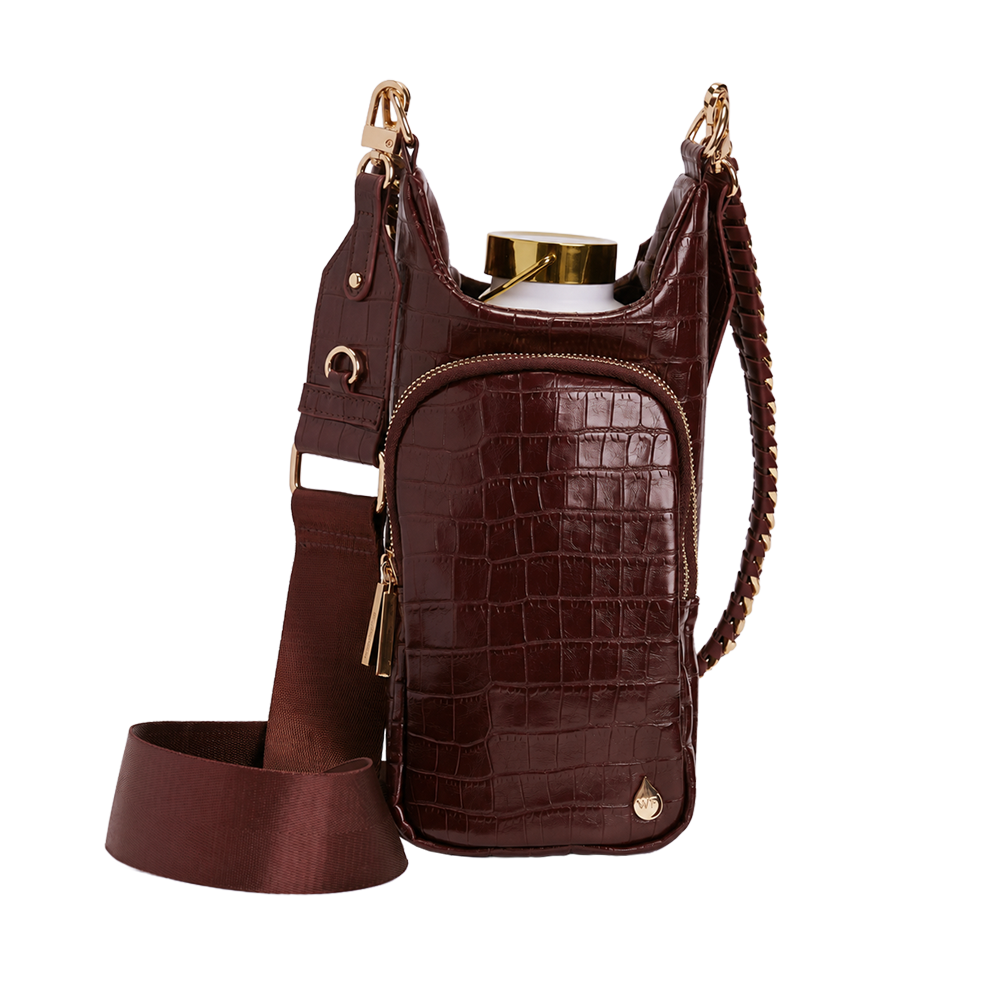 Merlot Faux Croc Water Bottle Crossbody Bag | HydroBag®