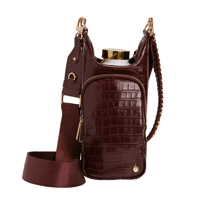 Merlot Faux Croc Water Bottle Crossbody Bag | HydroBag®