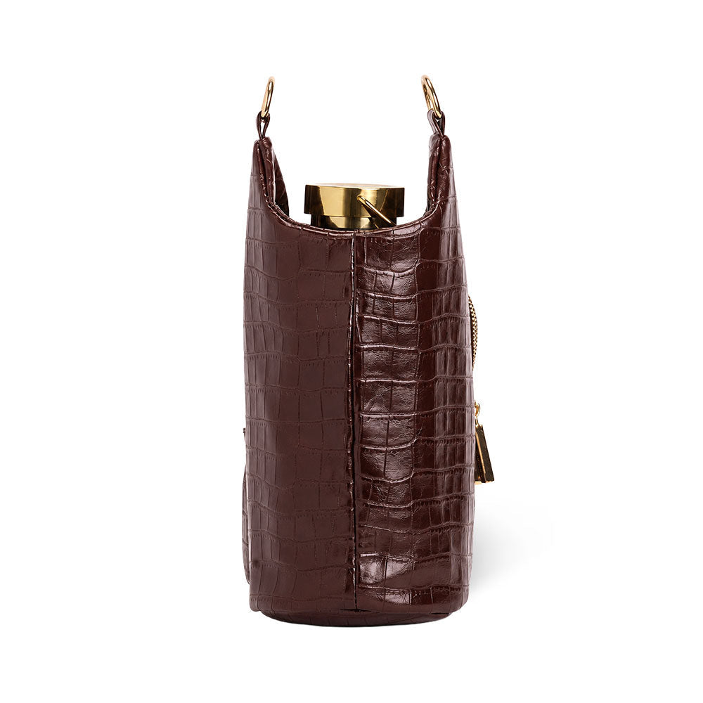 Merlot Faux Croc Water Bottle Crossbody Bag | HydroBag®