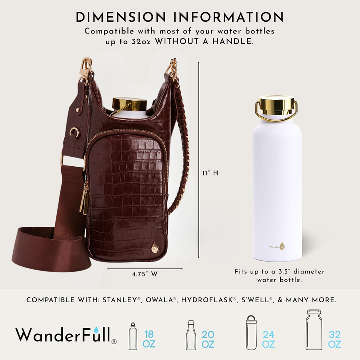 Merlot Faux Croc Water Bottle Crossbody Bag | HydroBag®
