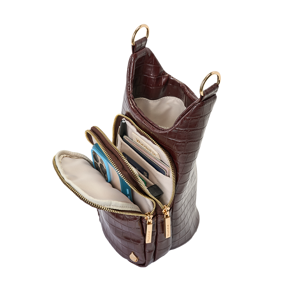 Merlot Faux Croc Water Bottle Crossbody Bag | HydroBag®