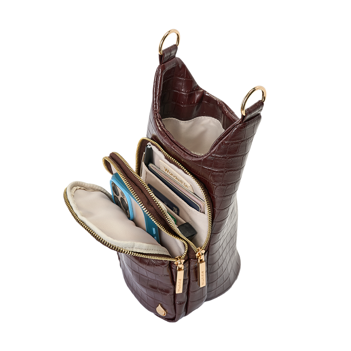 Merlot Faux Croc Water Bottle Crossbody Bag | HydroBag®
