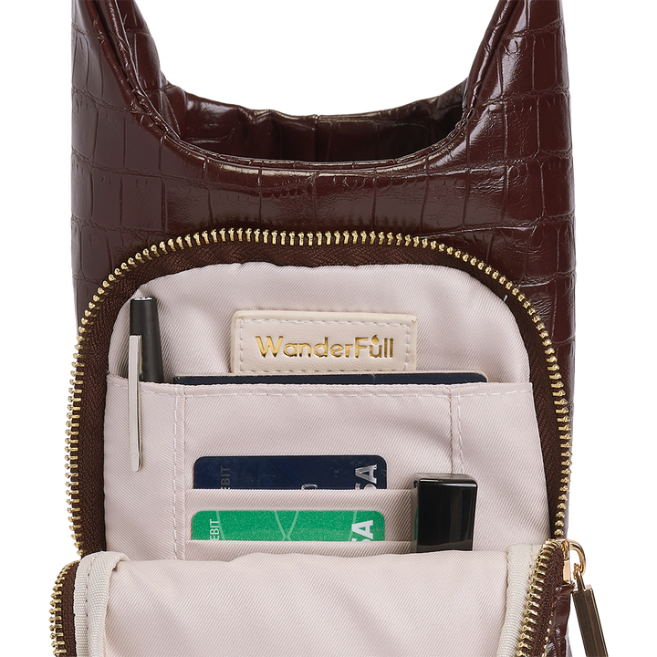 Merlot Faux Croc Water Bottle Crossbody Bag | HydroBag®