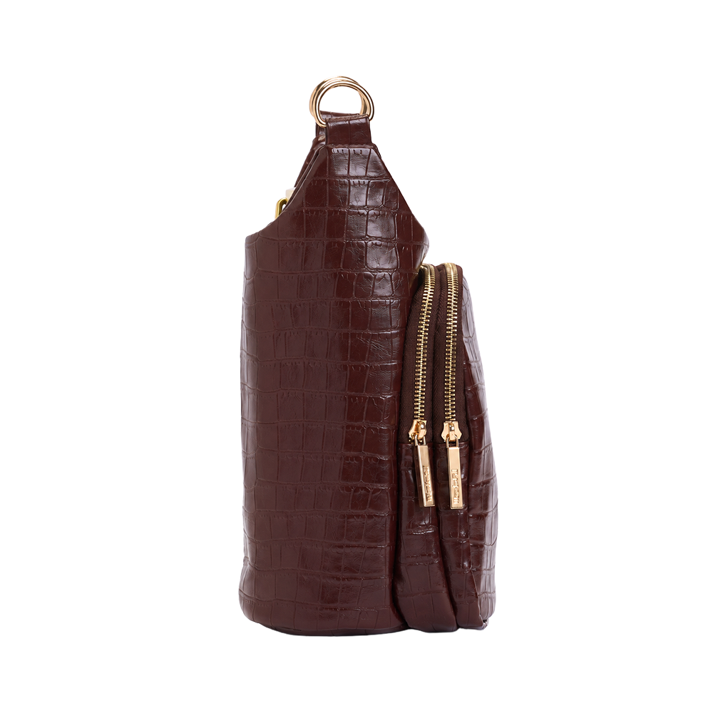 Merlot Faux Croc Water Bottle Crossbody Bag | HydroBag®