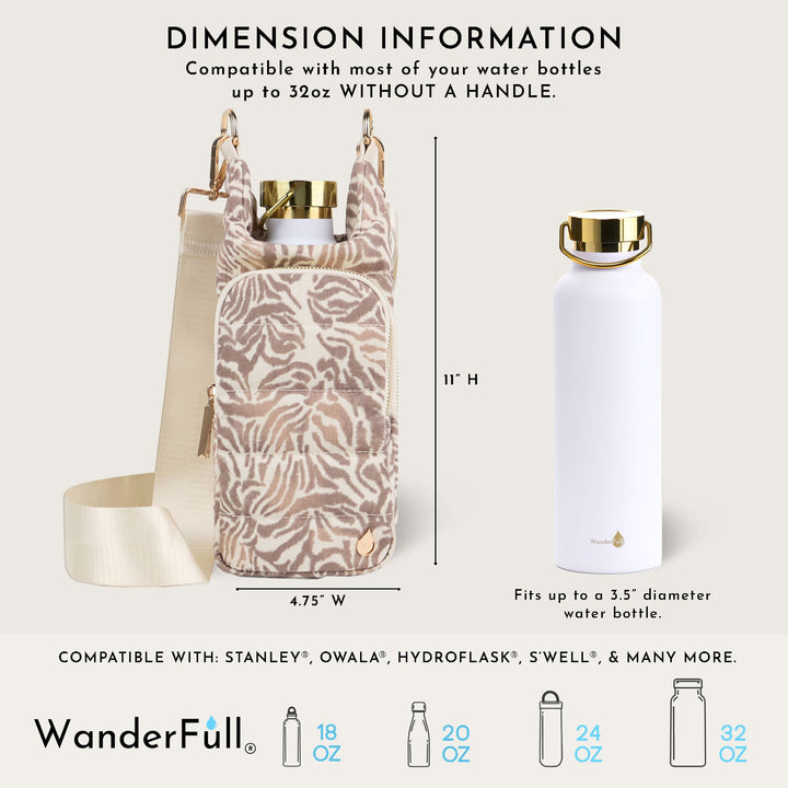 Natural Zebra Print Linen HydroBag® | Water Bottle Crossbody
