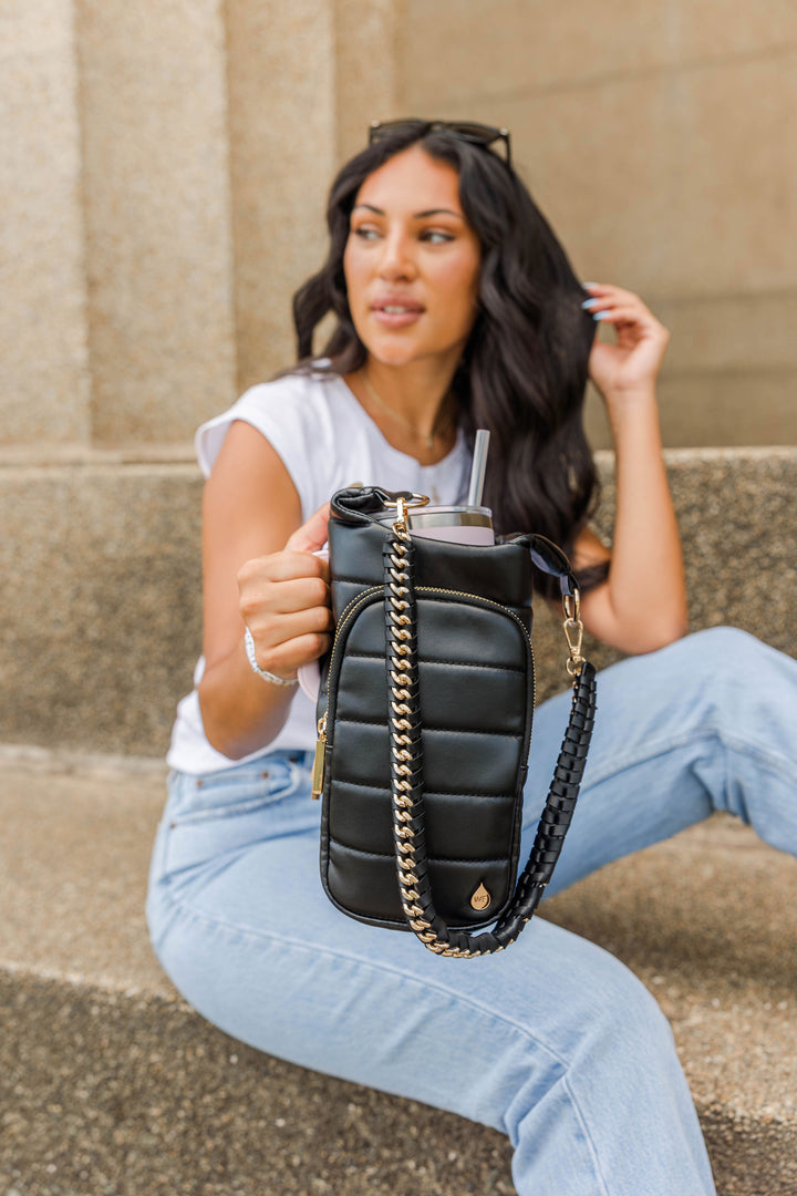 HydroBag® Handle Black Vegan Leather | Tumbler Crossbody Bag