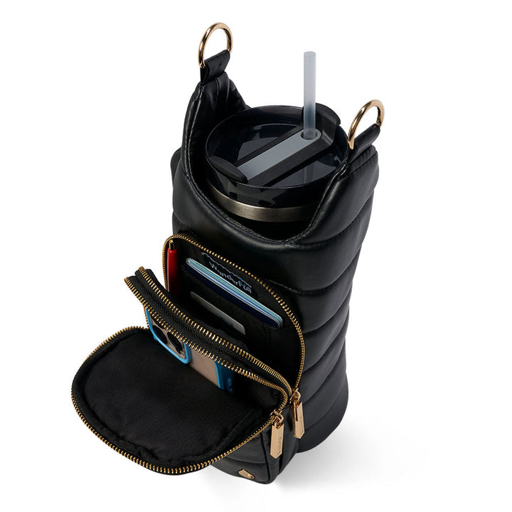 HydroBag® Handle Black Vegan Leather | Tumbler Crossbody Bag