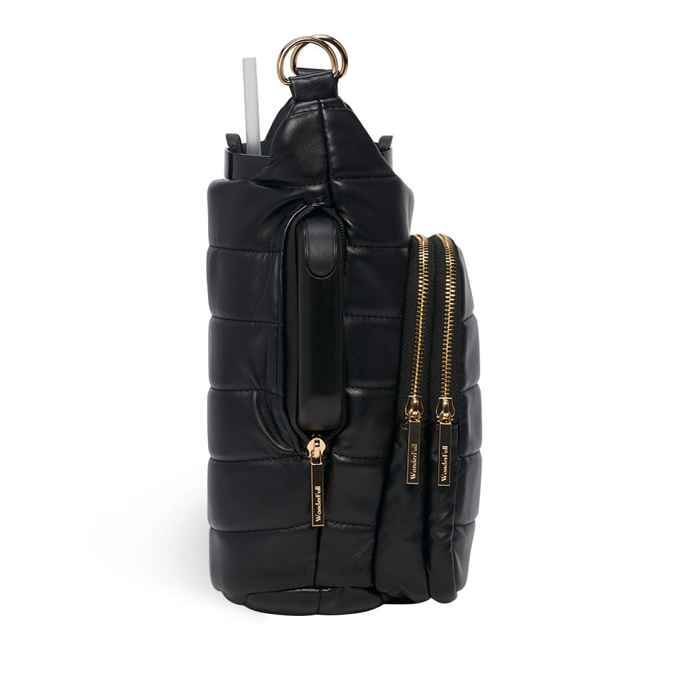 HydroBag® Handle Black Vegan Leather | Tumbler Crossbody Bag
