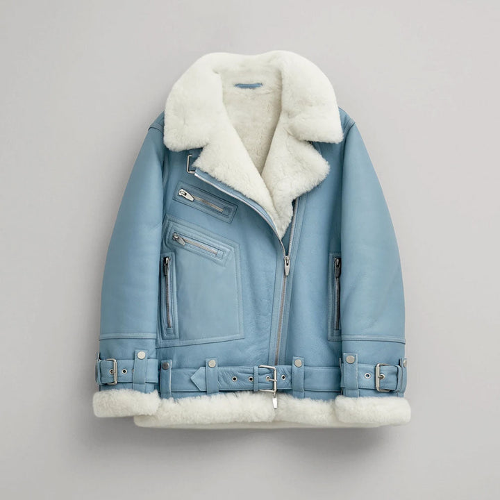 Women’s Light Blue B3 RAF Sheepskin Aviator Jacket