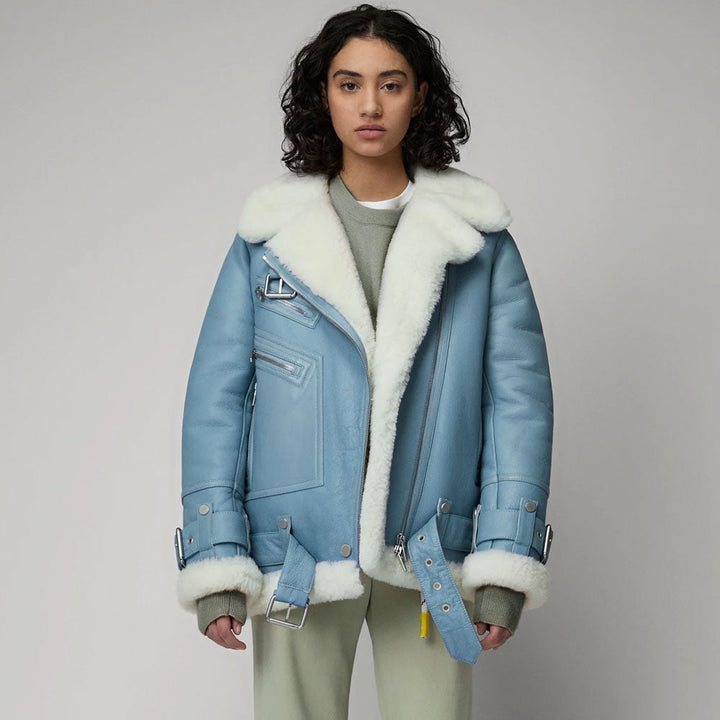 Women’s Light Blue B3 RAF Sheepskin Aviator Jacket