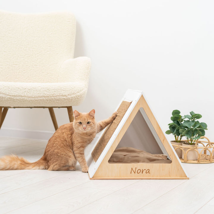 Wooden Cat House | Modern White Indoor Cat Shelter